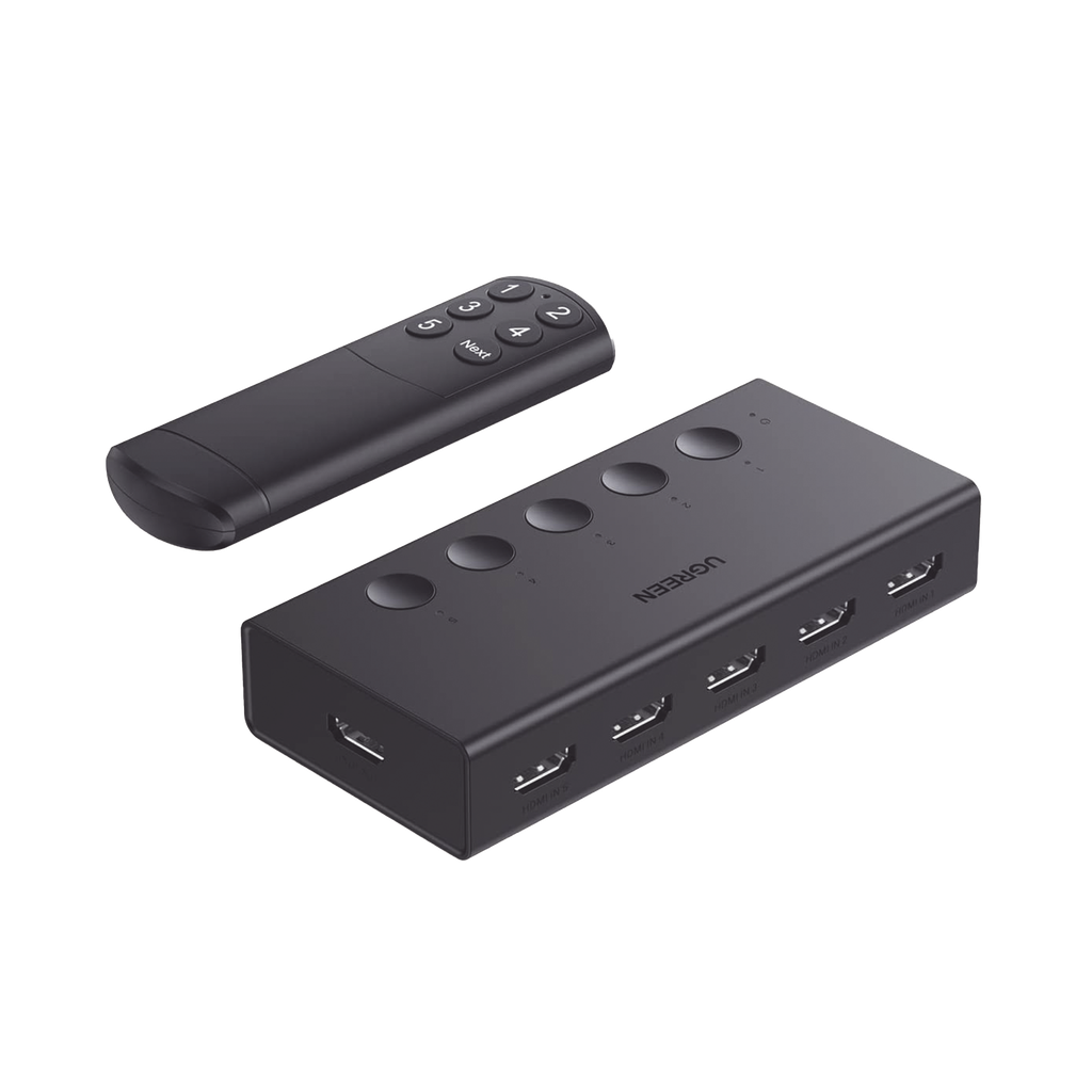 Conmutador HDMI 5X1 | 4K@60Hz | HDMI 2.0, 1.4 | HDCP 2.2, 1.4 | VRR | Dynamic HDR | 3D | CEC | EDID | IR 10 Metros (32.81 Pies) | 18Gbps | Cambio Manual y por Control Remoto | Incluye Cable de Alimentacion USB
