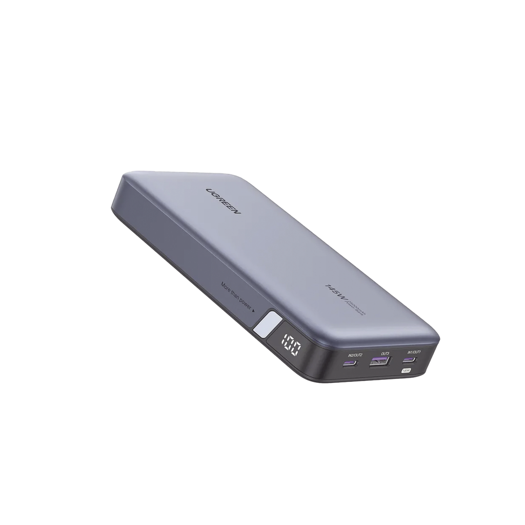 [90597M] Power Bank de 25000mAh | 3 Salidas 145W Max. | USB-A + 2 USB-C | PD 3.0, QC3.0 | FCP | SCP | Pantalla Inteligente | Carcasa Ignifuga | Color Gris | Incluye Cable USB de 50cm | Carga tu Laptop de Manera Segura. - UGREEN 90597M