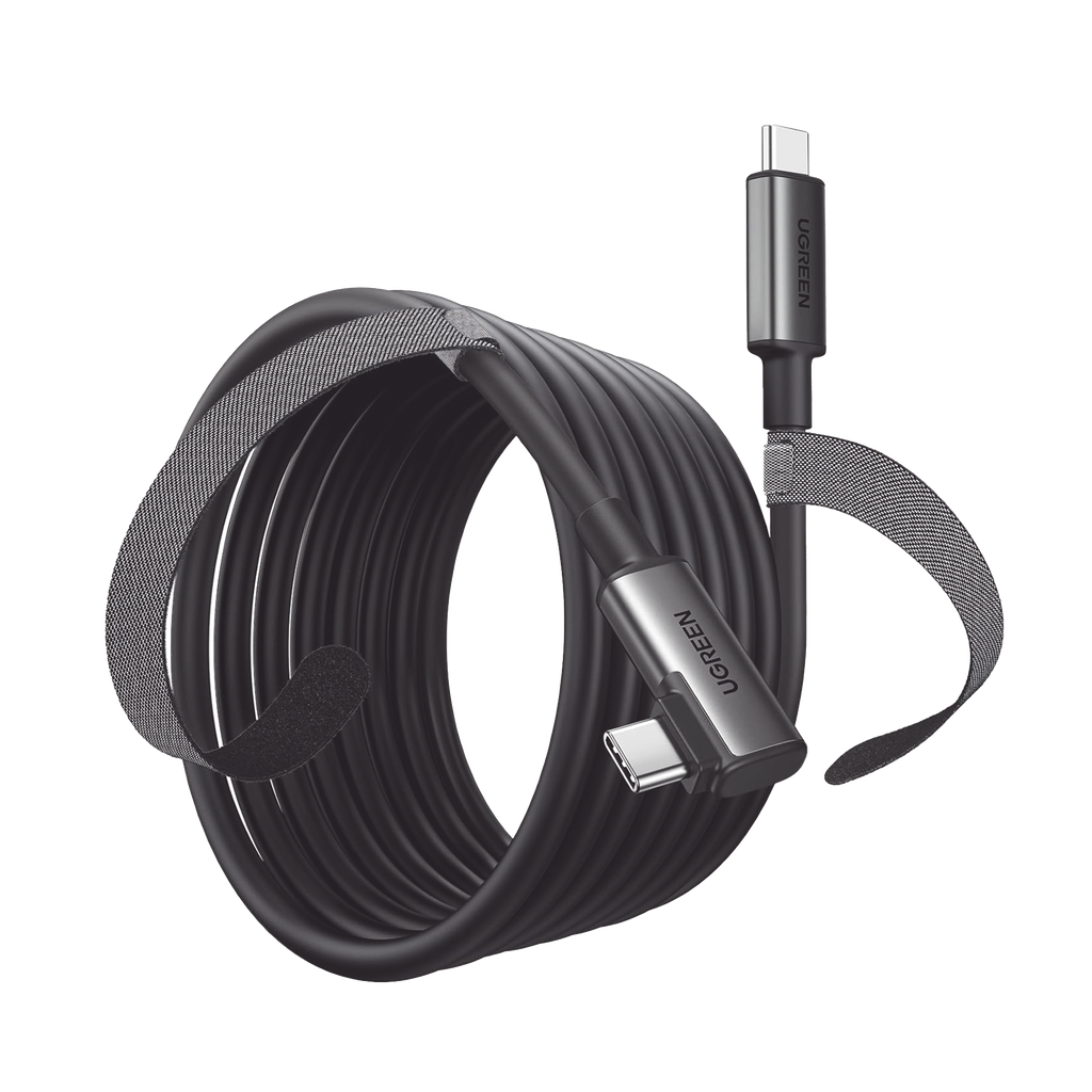 Cable USB-C a USB-C (Cable Link) | 5 metros (16 pies) |  Transferencia de Alta Velocidad | Carga Rapida | Un Extremo Angulado | Caja de Aluminio | Nylon Trenzado.