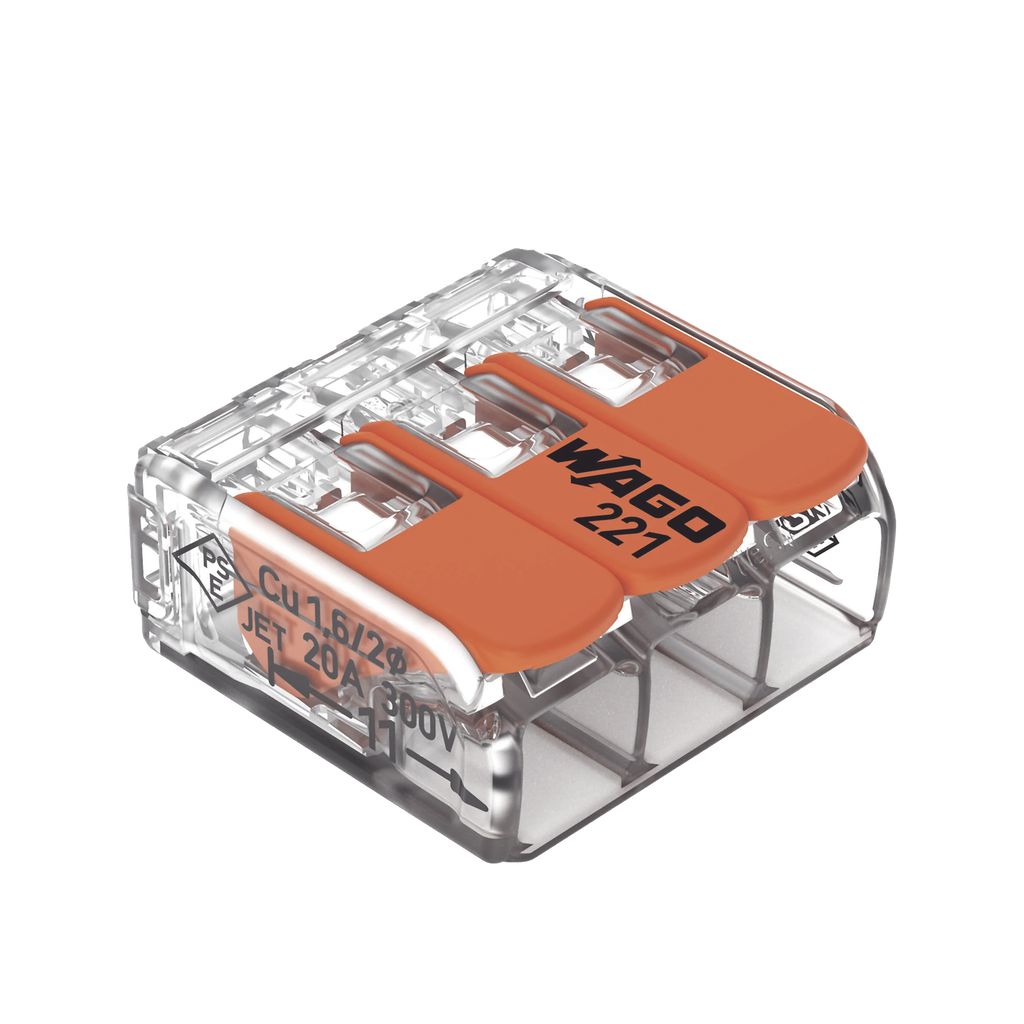 Borne de Conexion con Palancas / 3 Conductores / Carcasa Transparente / Tecnologia CAGE CLAMP / 4 mm¬≤ (12 AWG) / 450V 32A / T85