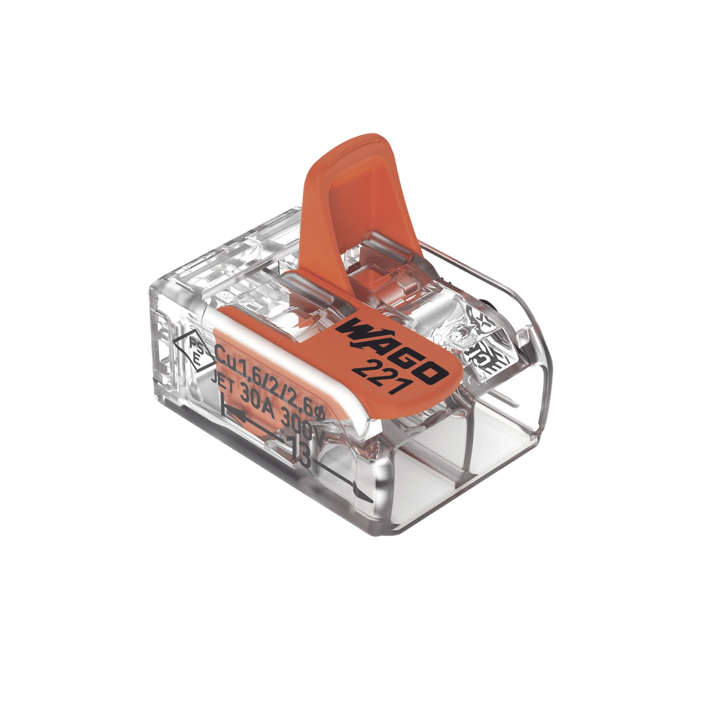 Borne de Conexion con Palancas / Serie 221 / 6 mm¬≤ Maximo / 30 A / 300 V / Transparente / T85 / CAGE CLAMP / Conexion Lateral