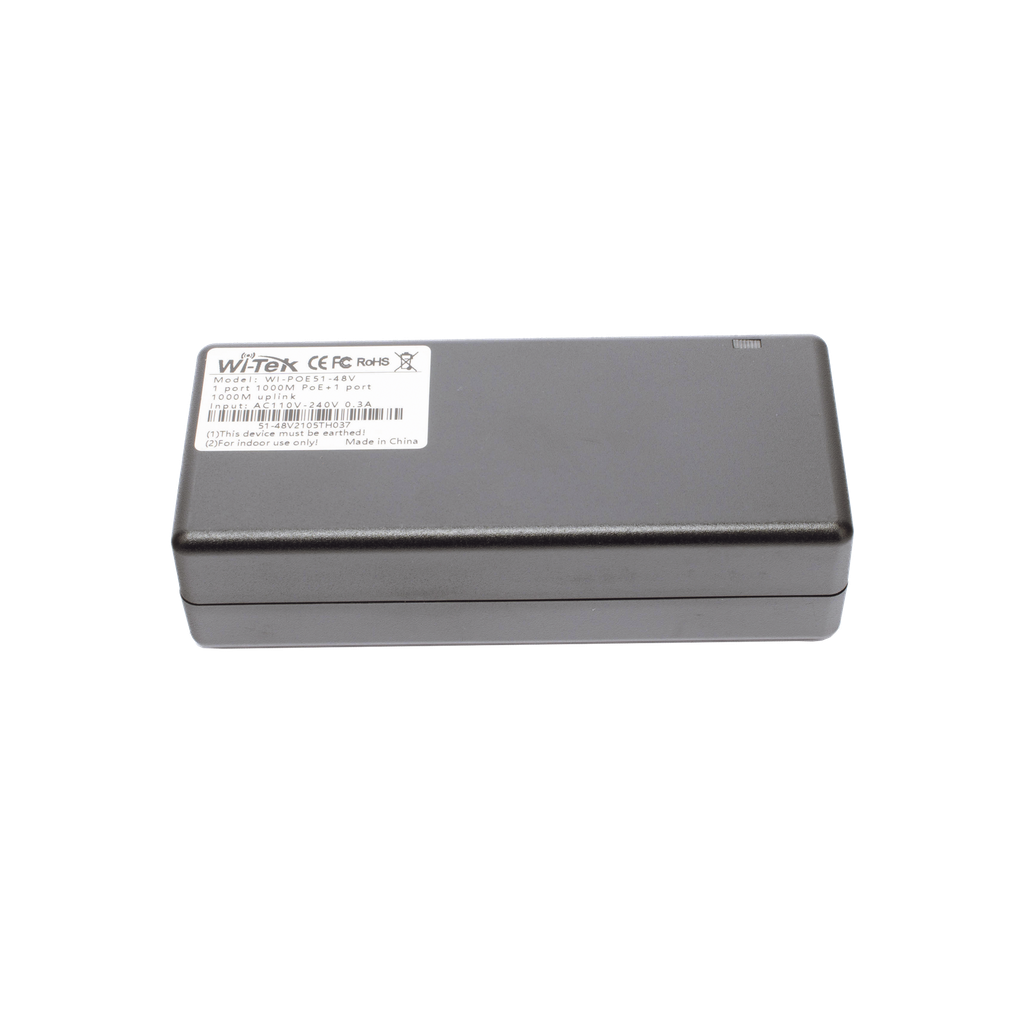 Inyector PoE 30W / PoE 802.3 af/at / 48V / Conexión plug and play / Alcance de hasta 100 metros / Aplicaciones CCTV - WI-TEK WI-POE51-48V
