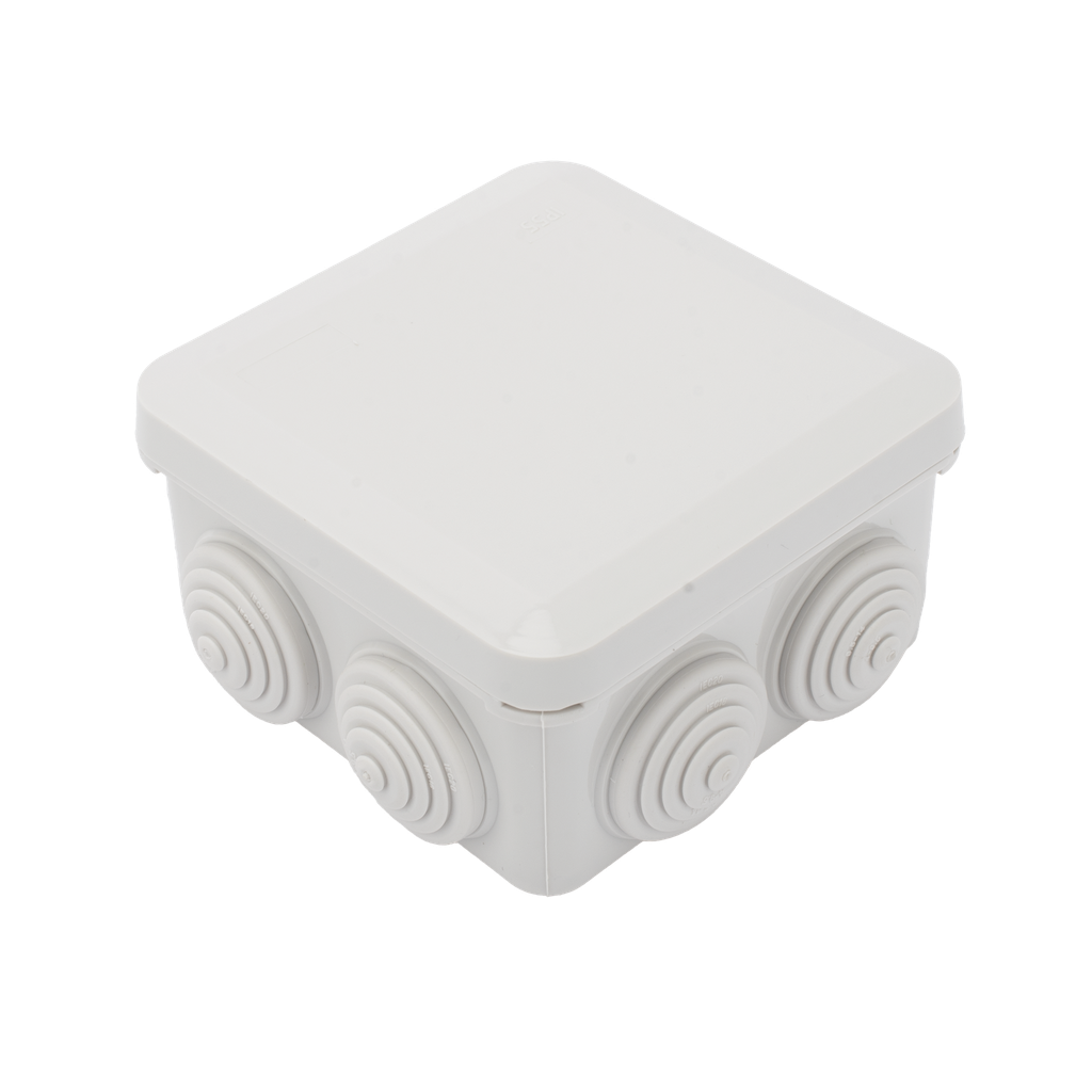 Caja Estanca, Derivación, Conexión de Plástico (89 X 89 X 50 mm) con 7 Glándulas de Goma. Para Instalaciones Comerciales, Residenciales e Industriales. Cerrado a Presión. - PRECISION PST-0808-ER
