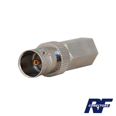 Conector BNC Hembra en 75 Ohm, Tipo Roscable para cable Coaxial RG-59/U, Niquel/ Plata/ Delrin.