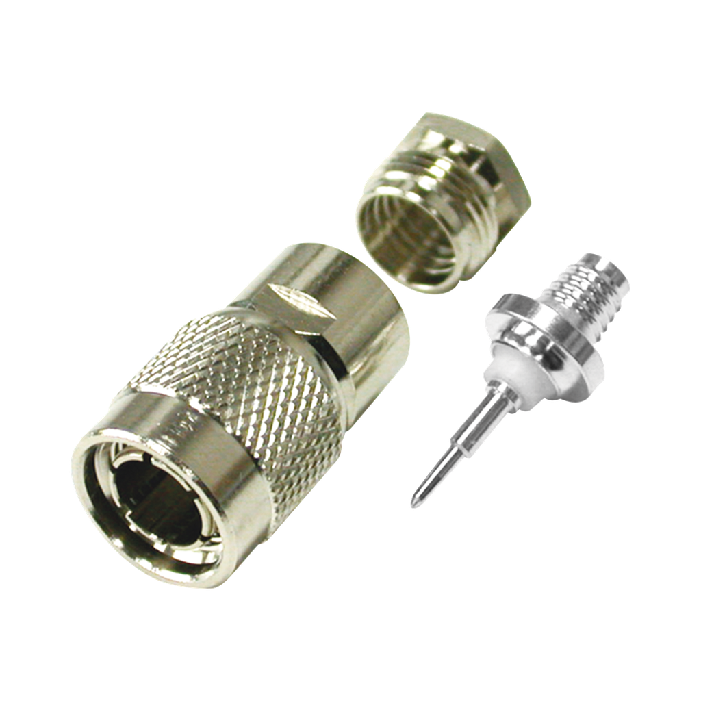 Conector TNC Macho de Rosca para Cable RG-59/U, Grupo D, Niquel/ Plata/ Teflon.