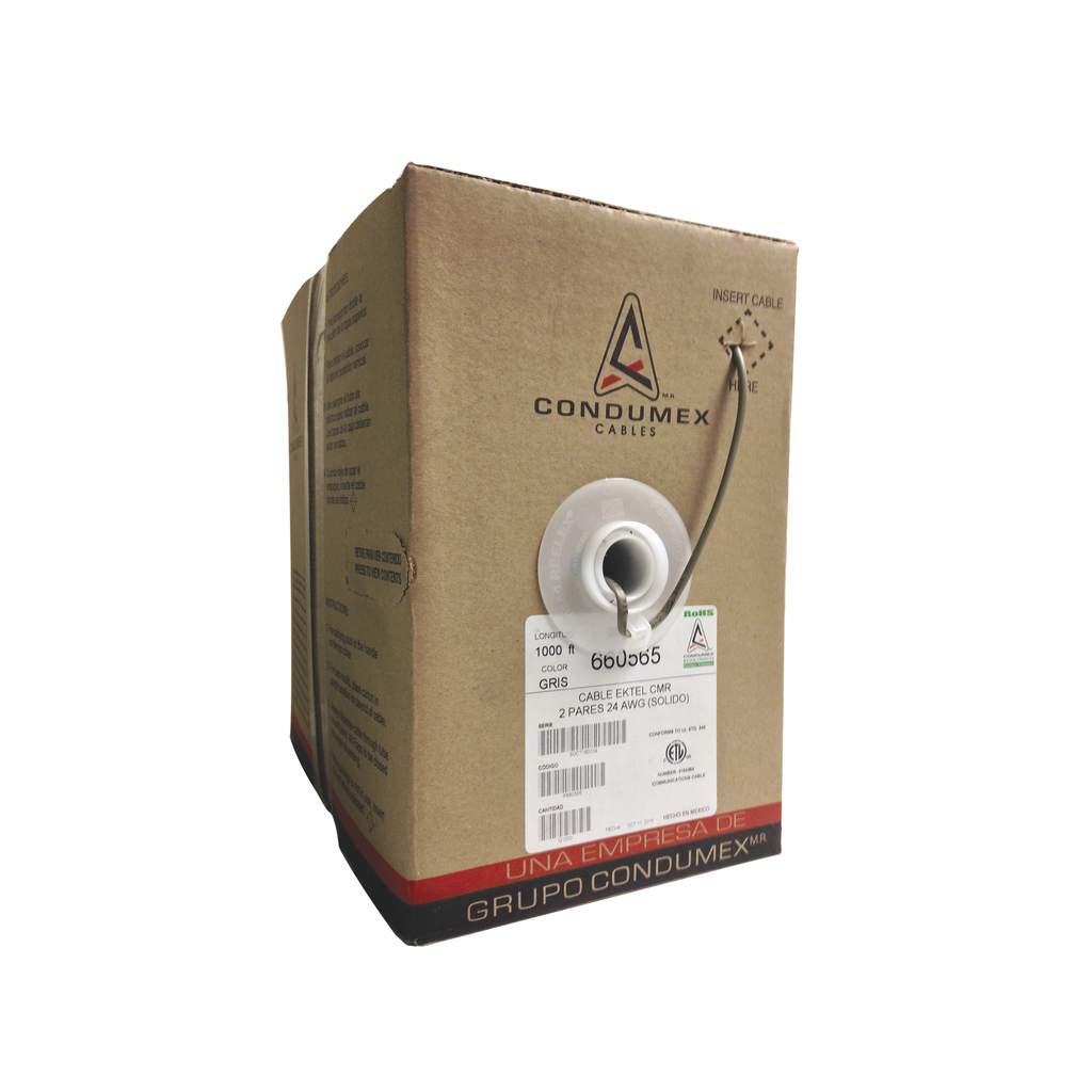 Caja de 305 Metros (1000 Pies) / 4 X 24 AWG / Cable Telefonico EK-TEL-CMR / Uso Interior