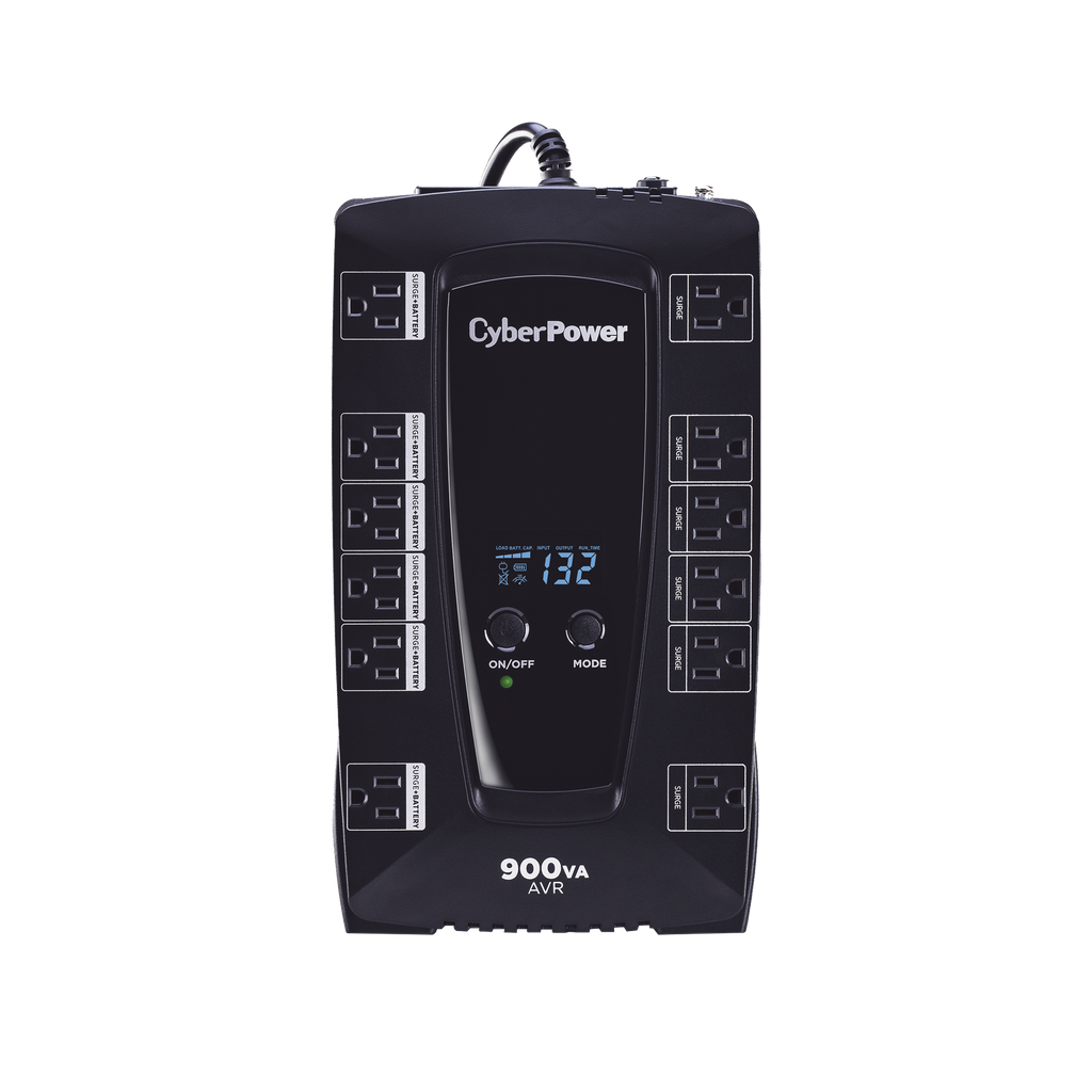 UPS de 900 VA/480 W, Topología Línea Interactiva, Entrada 120 Vca NEMA 5-15P, Tipo Gabinete Compacto, Con 12 Tomas NEMA 5-15R - CYBERPOWER AVRG900LCD