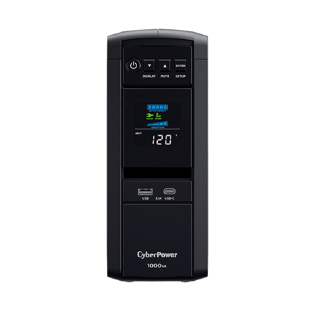UPS de 1000 VA/600 W, Topología Línea Interactiva, Entrada 120 Vca NEMA 5-15P, Onda Senoidal Pura, Tipo Torre, Con 10 Tomas NEMA 5-15R - CYBERPOWER CP1000PFCLCDA