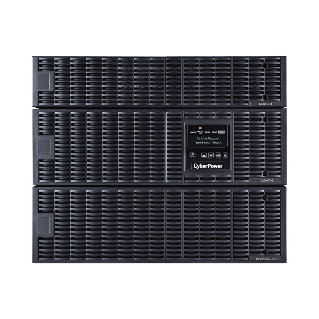 UPS de 10000 VA/10000 W, Online Doble Conversión, 200 - 240 Vac de Entrada, 120 - 240 Vac de Salida, Entrada Hardwired, Onda Senoidal Pura, Torre o Rack de 8 UR, Con 6 Tomas NEMA 5-20R, 3 NEMA L6-30R y Terminal Hardwire - CYBERPOWER OL10KRTF