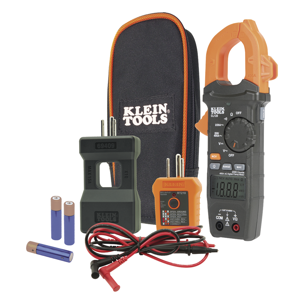 [CL-120-KIT] Kit de Amperímetro de Gancho (400a Ca) con Probador de Fase y Divisor (para Medir - KLEIN TOOLS CL120KIT