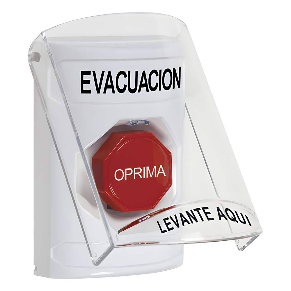 [SS2322EV-ES] Botón de Evacuación, Texto en Español, Tapa Protectora de Policarbonato Súper Resi - STI SS2322EVES