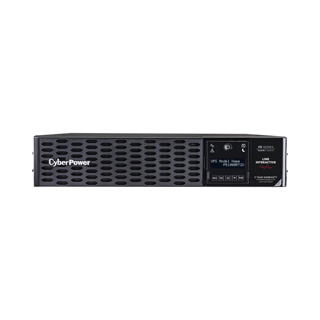 UPS de 1000 VA /1000 W, Topología Línea Interactiva, Entrada 120 Vca NEMA 5-15P, Onda Senoidal Pura, Torre o Rack 2 UR, Con 8 Tomas NEMA 5-15R - CYBERPOWER PR1000RT2U