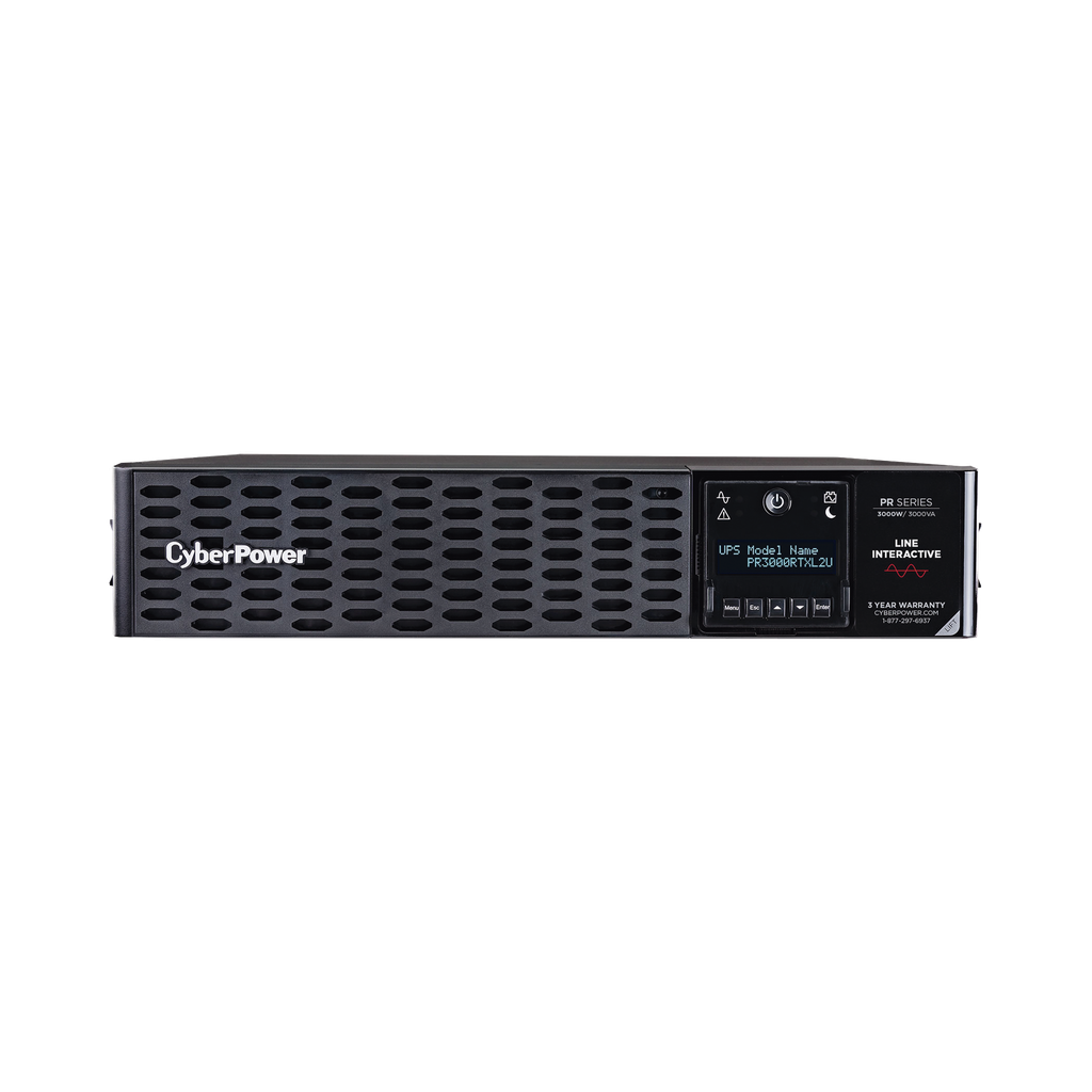 UPS de 3000 VA/3000 W, Topología Línea Interactiva, Entrada 120 Vca NEMA L5-30P, Onda Senoidal Pura, Torre o Rack de 2 UR, Con 8 Tomas 5-20R y 1 L5-30R - CYBERPOWER PR3000RTXL2U