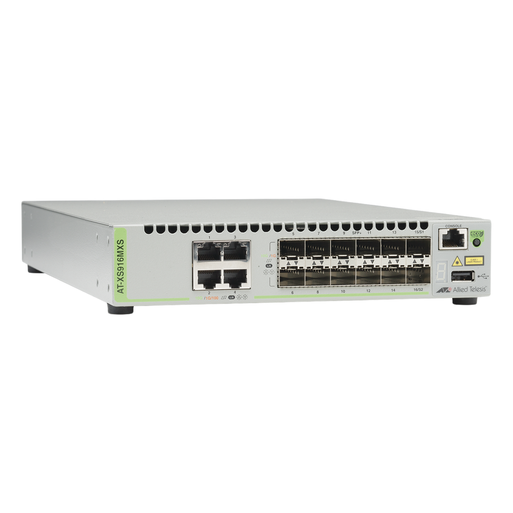[AT-XS916MXS-10] Switch Capa 3 Stackeable 10 Gigabit , 12 puertos SFP/SFP+ 10G y 4 puertos 100/1000/10G Base-T (RJ-45) - ALLIED TELESIS AT-XS916MXS-10