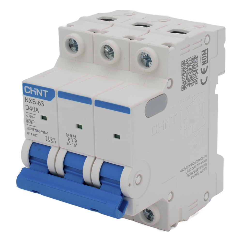 [NXB633PD40] Pastilla para Riel Din, 3 Polos, 40 Amp, Vca:110/415v, 6kA, Catálogo: NXB633PD40, Serie: NXB-63. - CHINT NXB633PD40