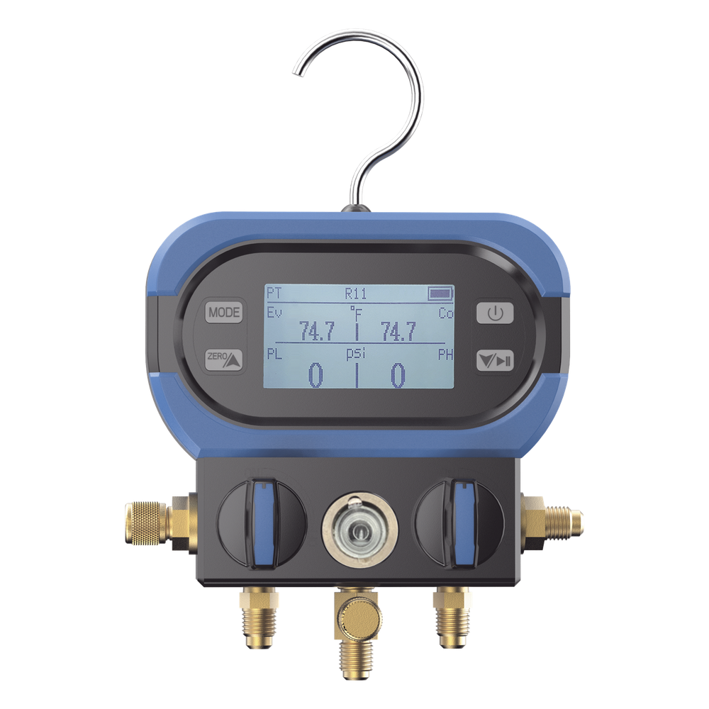 [DM-AA] Manifold Digital DMAA 2 Válvulas / Sensor Digital Alta Precisión / Pantalla LCD Retroiluminada / Rango -14 a 800 psi (55 bar) / Compatibilidad Múltiples Refrigerantes / Diseño Anti-Caídas / Incluye 3 Mangueras y Adaptado - EPCOM DM-AA