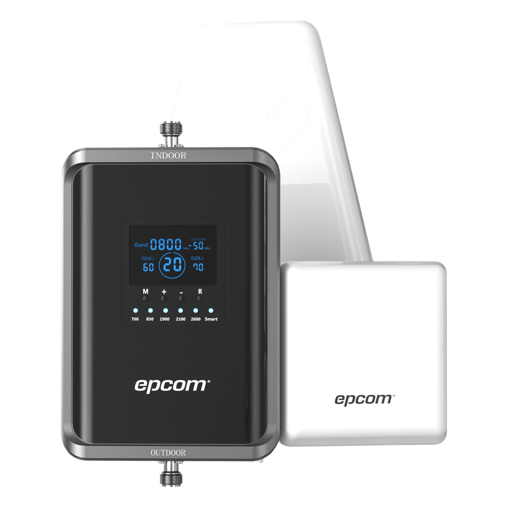 [EP-5G-PBS-V2] Kit Amplificador de Señal Celular 2G, 3G, 4G y 5G / Mejora llamadas convencionales y VoLTE / Amplifica señal de TELCEL, AT&T, MOVISTAR, BAIT,DiRi y más / Cubre hasta 300 mÂ² con una antena y hasta 600 mÂ² con 2 antenas. - EPCOM EP-5G-PBS-V2