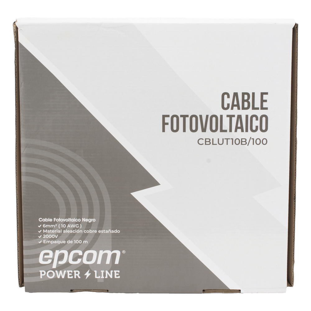 Cable Fotovoltaico Negro / Cobre Estañado / 6 mmÂ² (10 AWG) / 2000V / Rollo de 100m / / UL 4703 y TUV - EPCOM POWERLINE CBL-UT-10B-100
