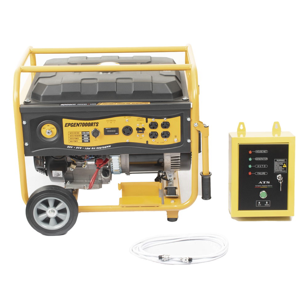[EPGEN7000ATS] Generador a Gasolina / Planta de Emergencia con Encendido Automático, 6.5KW, 220Vac 2 Fases, Jaula con Ruedas para Fácil Traslado - EPCOM POWERLINE EPGEN7000ATS