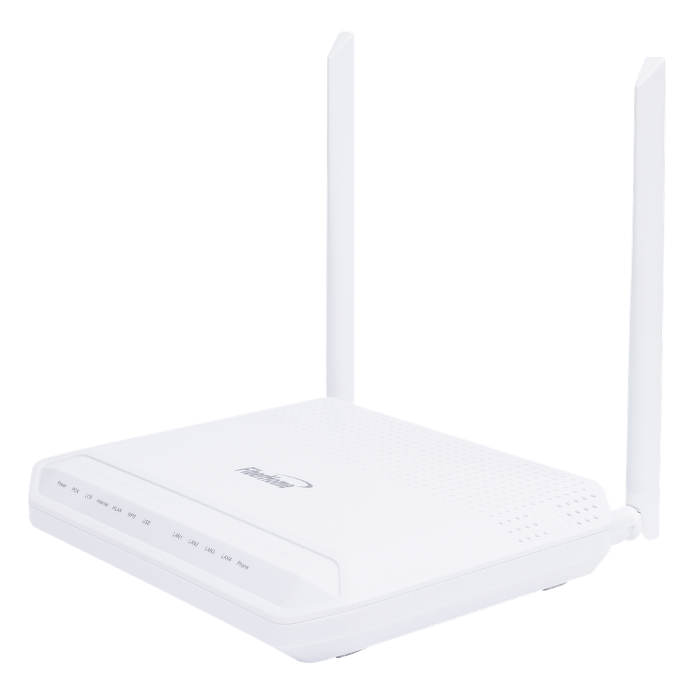 [HG6143D] ONU GPON WiFi (2.4/5 GHz), 2 Antenas de 5 dBi, Compatible con OLTs de Terceros, MIMO 2x2, 4 puertos Gigabit + 1 POTS + USB, conector SC/UPC, (Gestión WAN desde la Interfaz de la ONU) - FIBERHOME HG6143D