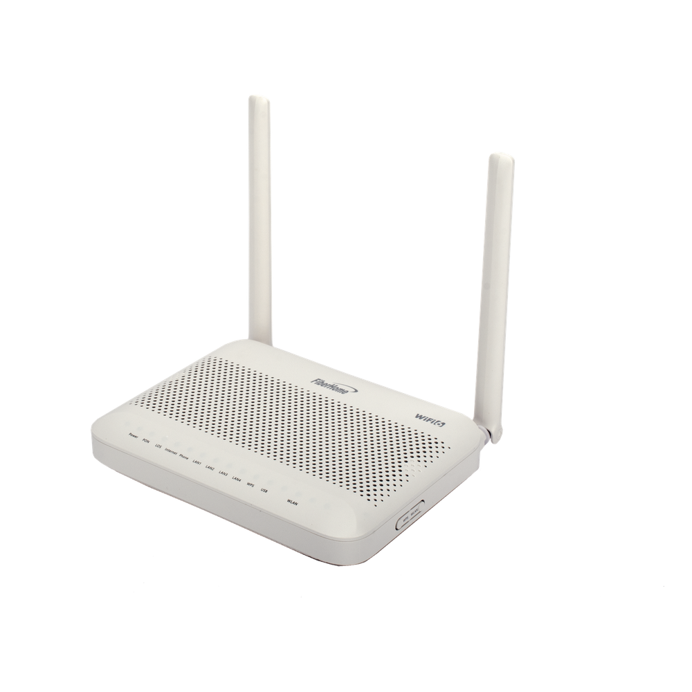 [HG6145F3] ONU GPON WiFi 6, (2.4/5 GHz), 2 Antenas de 5 dBi, Compatible con OLT de Terceros, 4 puertos Gigabit + 1 POTS + 2 USB, conector SC/UPC - FIBERHOME HG6145F3