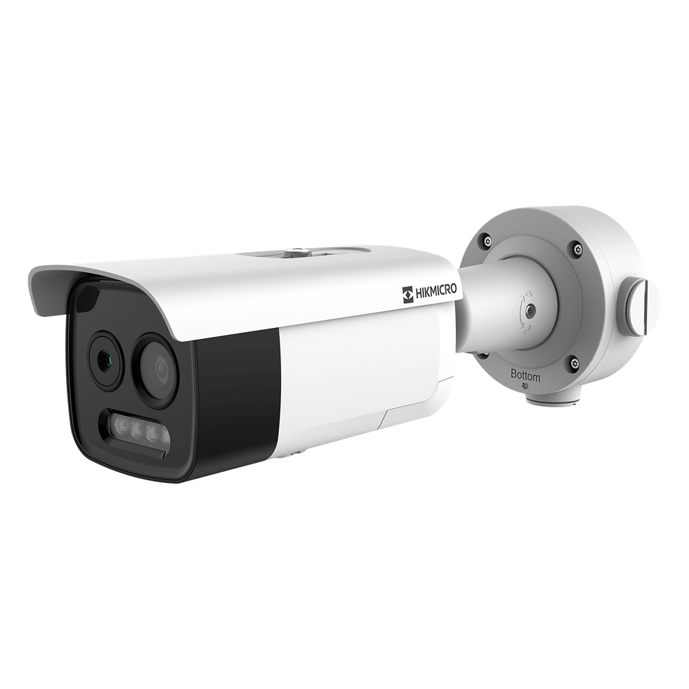 (HIKMICRO) Cámara Bullet IP Bi-espectral Térmica 3.6 mm (256Í—192) / Óptica 4.3 mm (5 Megapixel) / IA GUANLAN / Rango -20°C a 650°C / Detección Fuego y Humo / Alarma Visual y Audible / 30 m IR / IP67 / IK10 / PoE / - HIKVISION HM-TD2628T-3-G1-T3A
