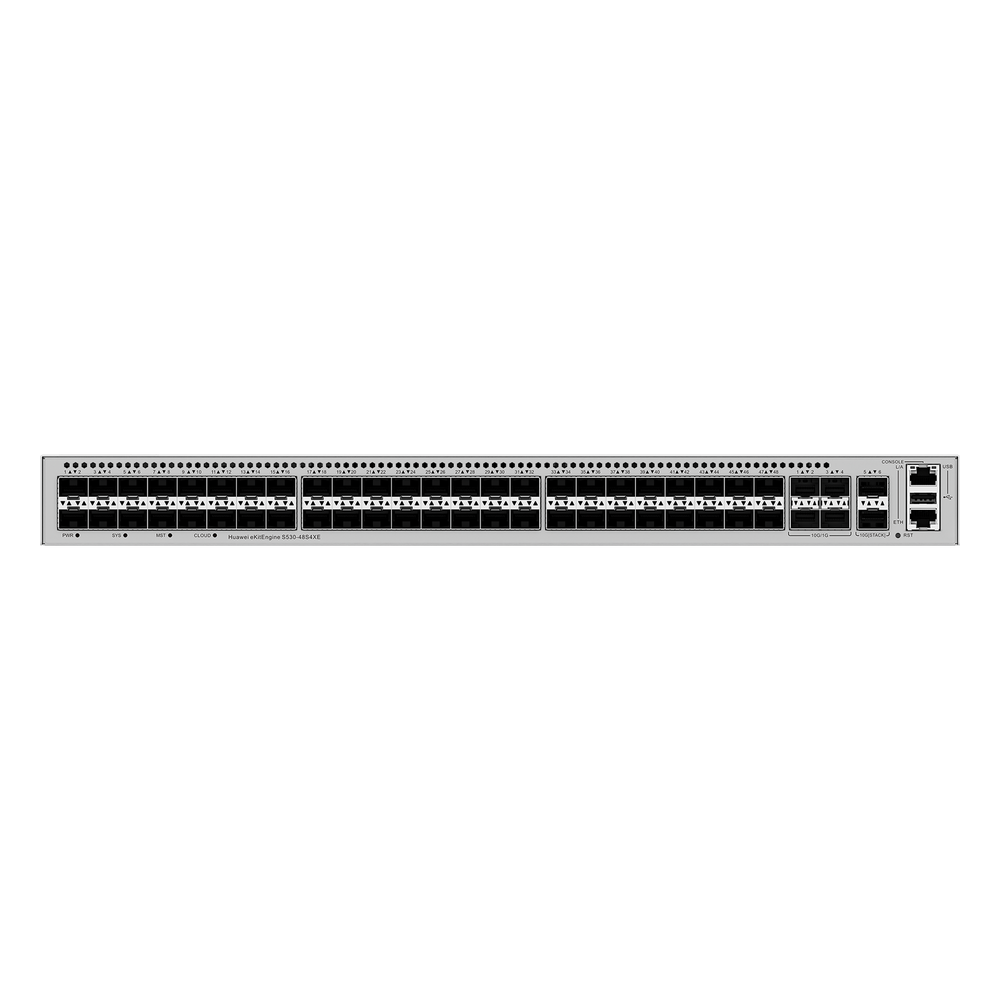 Switch Empresarial Core Gigabit Administrable Capa 3 / 48 puertos 1GE SFP / 4 Puertos 10GE SFP+ Uplink / 2 Puertos 10GE SFP+ (Stack) / ERPS / Ruteo Dinamico (RIP, OSPF, IS-IS y BGP) / iStack / Administración Nube Gratis - HUAWEI S530-48S4XE