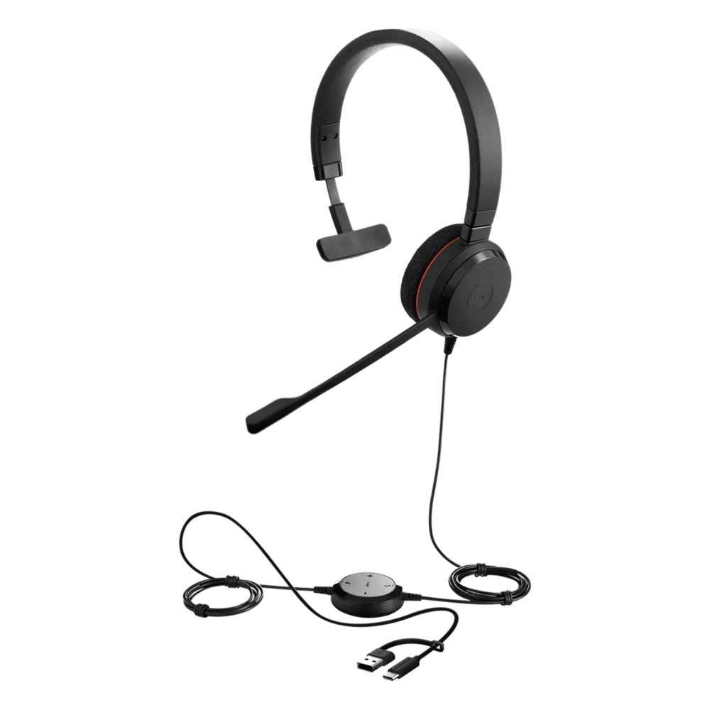 Jabra Evolve 20 Mono con Conexión USB C/A, Micrófono con Cancelación de Ruido de Ultima Generación, Configuración Plug and Play (4993-829-269) - JABRA EVOLVE20MONOUCUSBC-A