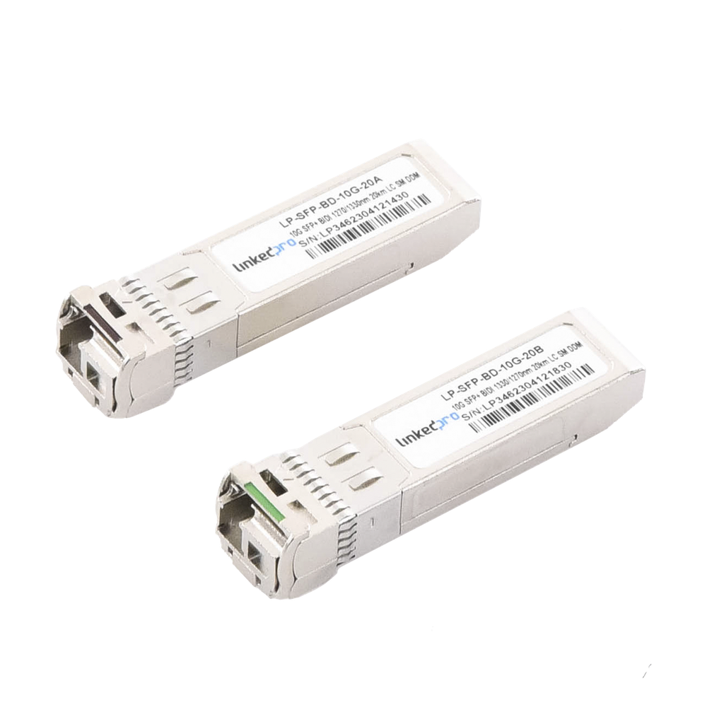 Transceptores Í“pticos Bidireccionales SFP+ (Mini-Gbic) / Monomodo 1270 & 1330 nm / 10 Gbps / 1000BASE-BX / Conector LC/UPC Simplex / DDM / Hasta 20 km / 2 Piezas - LINKEDPRO BY EPCOM LP-SFP-BD-10G-20