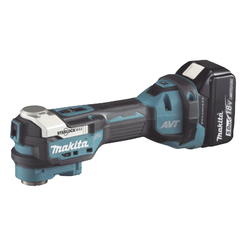 Multiherramienta Oscilante Inalámbrica de 18V, incluye 2 Baterías BL1850B de 5.0 A, Cargador DC18RC, Accesorios y Estuche Makpac - MAKITA DTM-52-RTJX1