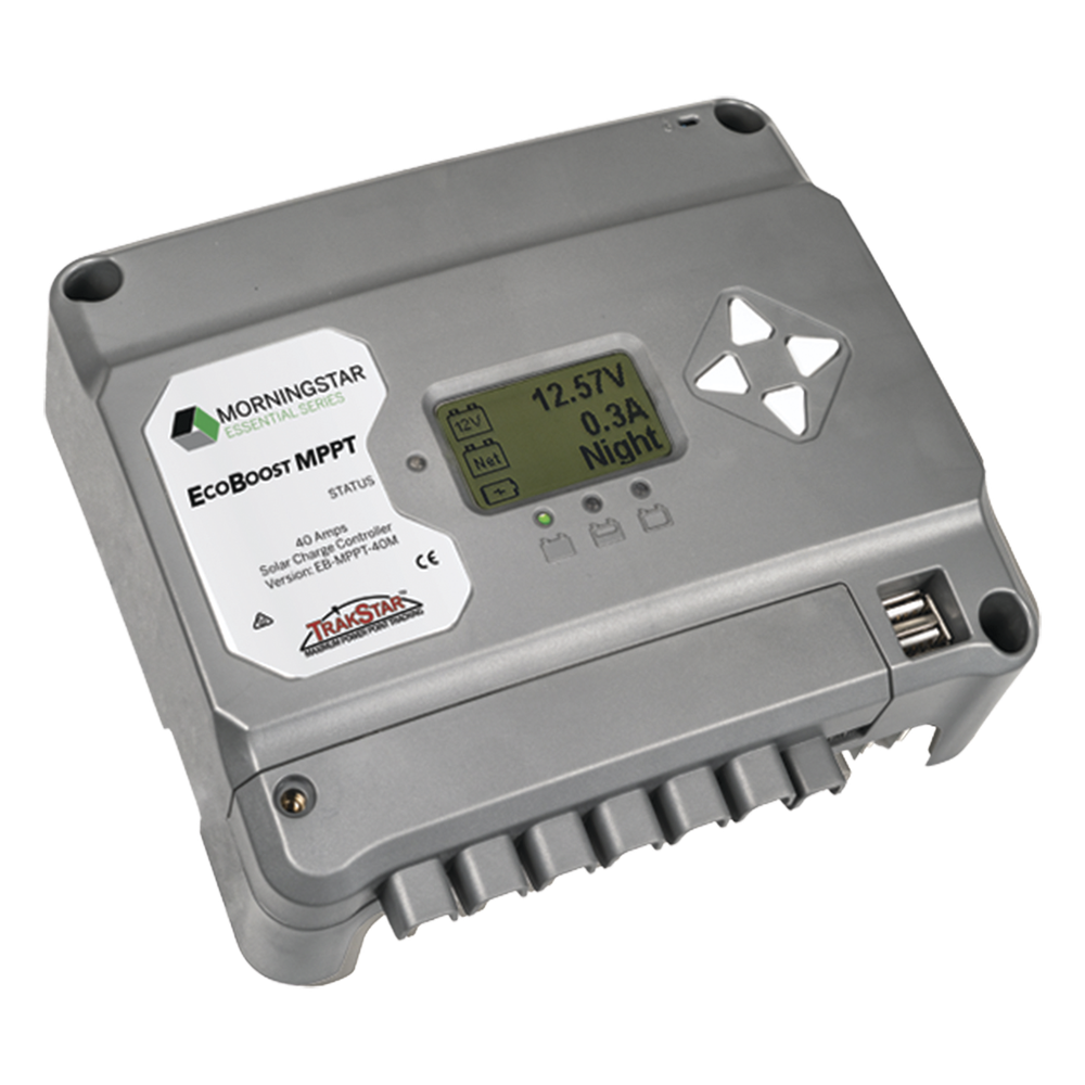 [EBMPPT40M] Controlador de Carga Solar MPPT EcoBoost 40 A / Pantalla LCD / 12V y 24V / 2 Puertos USB 3A / Control de Iluminación - MORNINGSTAR EBMPPT40M