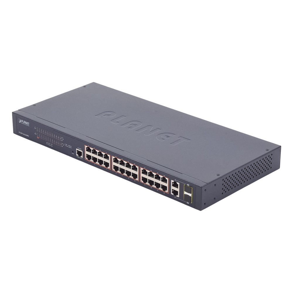 Switch administrable de 24 puertos 10/100TX PoE+ y 2 puertos combo TP/SFP Gigabit - PLANET FGSW-2624HPS