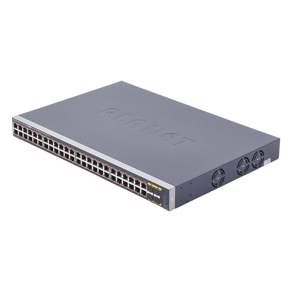 Switch Administrable de 48-Puertos 10/100/1000T 802.3at PoE + 4-Puertos 100/1000BASE-X SFP / 440W - PLANET GS-4210-48P4S