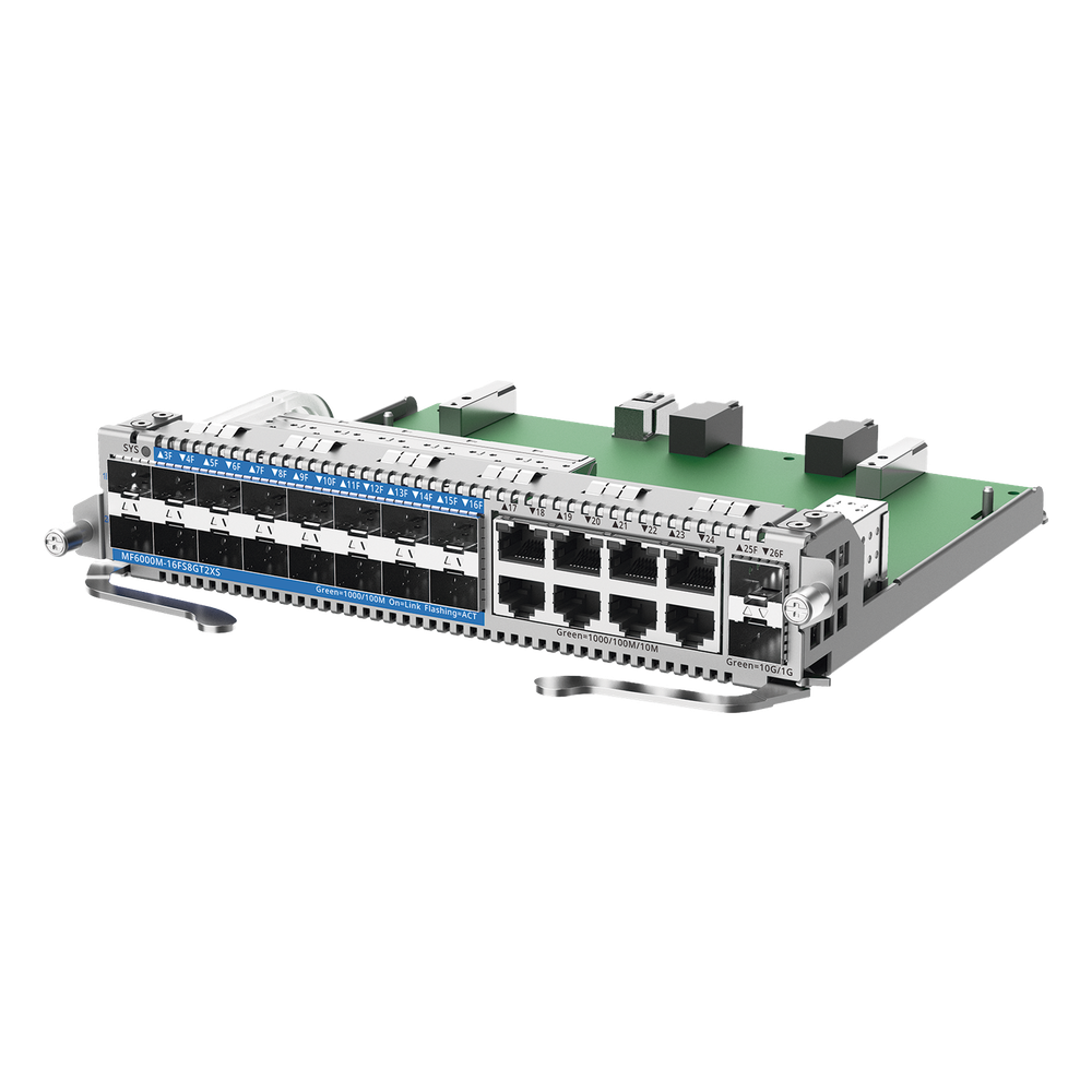 e-Lighten Tarjeta Modular para OLT modelo RG-NBF6002M, 16 puertos PON/SFP 1G, 8 puertos Ethernet de 1G y 2 puertos SFP+ 10G - RUIJIE MF6000M-16FS8GT2XS