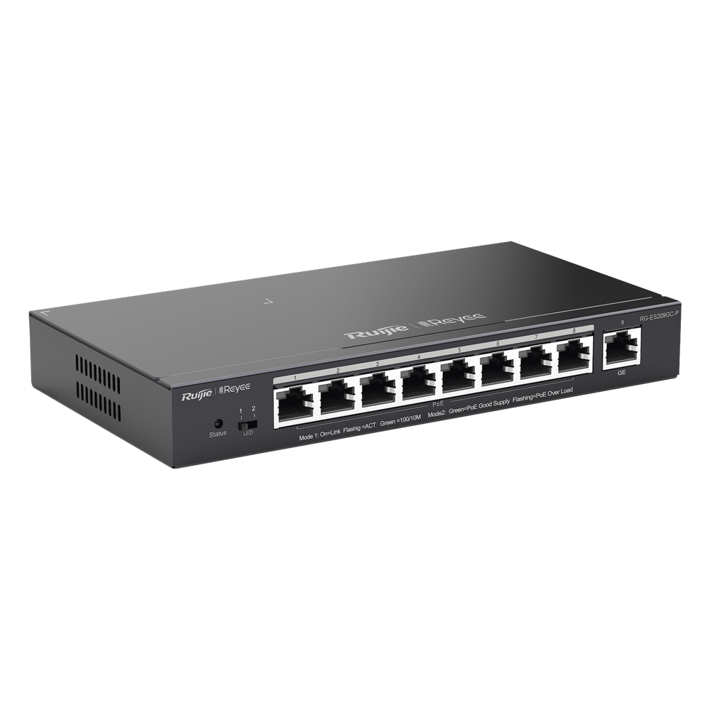 Switch Administrable 8 Puertos PoE+ 802.3af/at Gigabit, gestión gratuita desde la nube, 120w - RUIJIE RG-ES209GC-P
