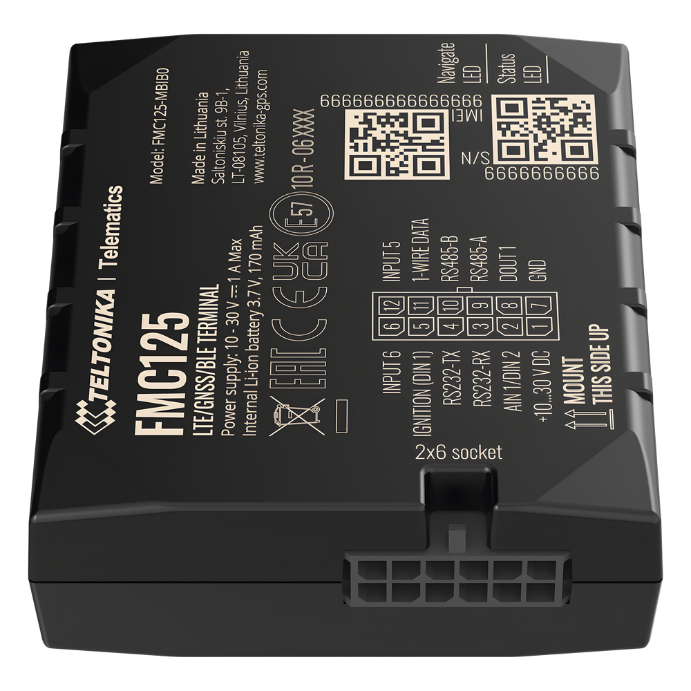 [FMC125] Avanzado Rastreador Vehicular (GPS) 4G LTE CAT 1 y 2G / Identificación de Conductores / Bloqueo Remoto / Detección de Jammer / Sensores Bluetooth / Múltiples I/O / Doble Sim / RS485 / RS232 / DualCam - TELTONIKA FMC125