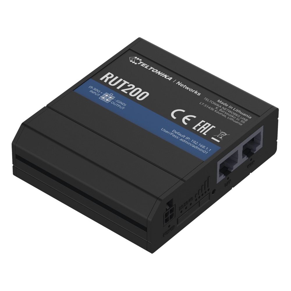[RUT200] Router LTE, Slot para SIM, 2 puertos Ethernet 10/100 Mbps, Wi-Fi 2.4 GHz, Interfaz Amigable, Bandas B1, B2, B3, B4, B5, B7, B8, B28 - TELTONIKA RUT200