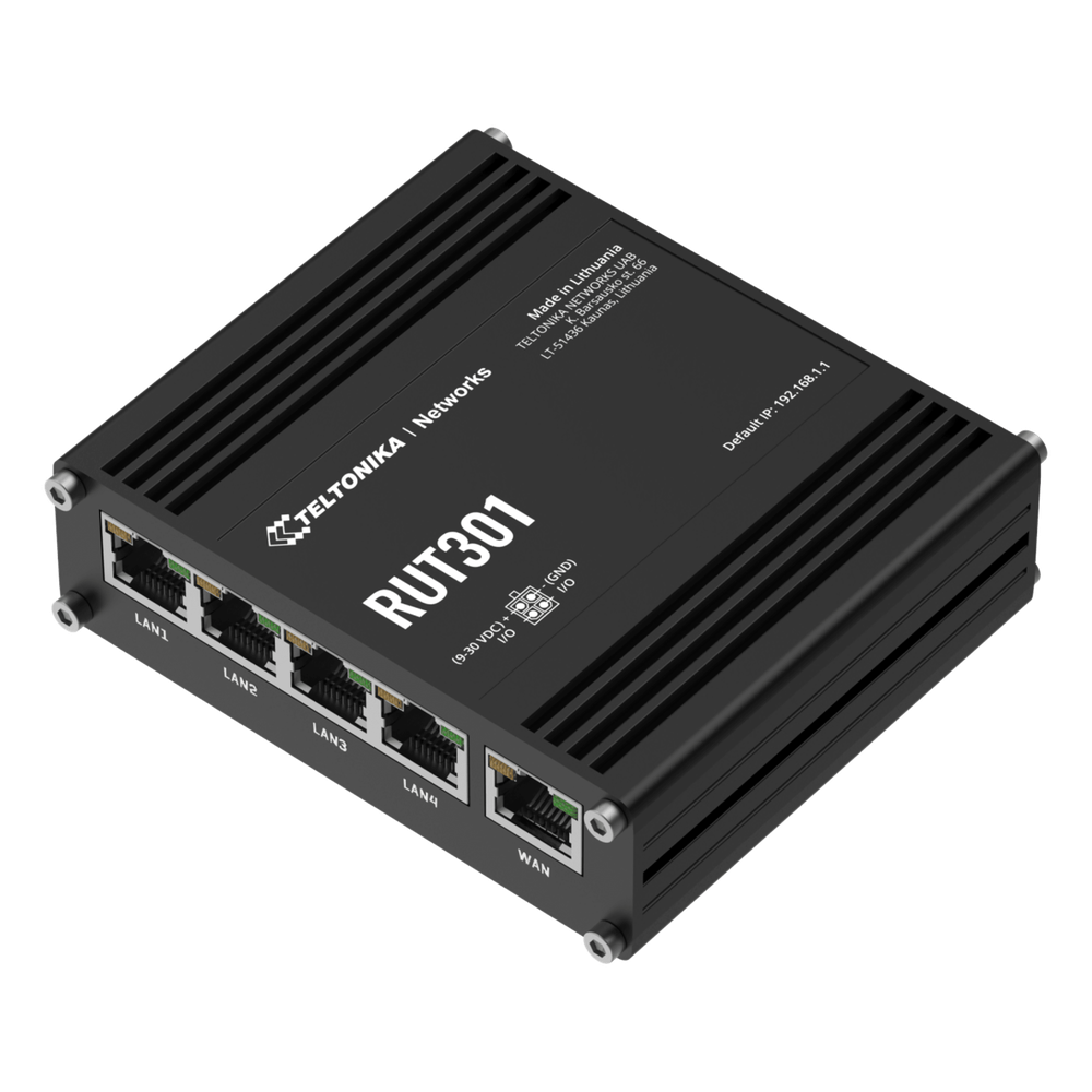 [RUT301] Router Industrial con 5 Puertos Ethernet / RutOS Seguro y Avanzado / Firewall y VPN Integrados / I/O Digital / Administración Remota RMS - TELTONIKA RUT301