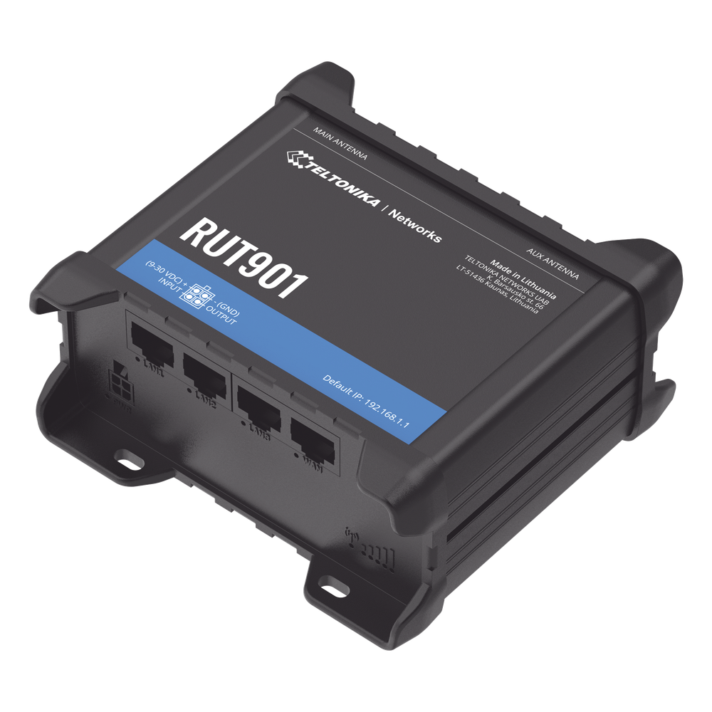 [RUT901] Router LTE dual SIM, 4 puertos Ethernet, conectorizado, Bandas B1, B2, B3, B4, B5, B7, B8, B28, B66 - TELTONIKA RUT901