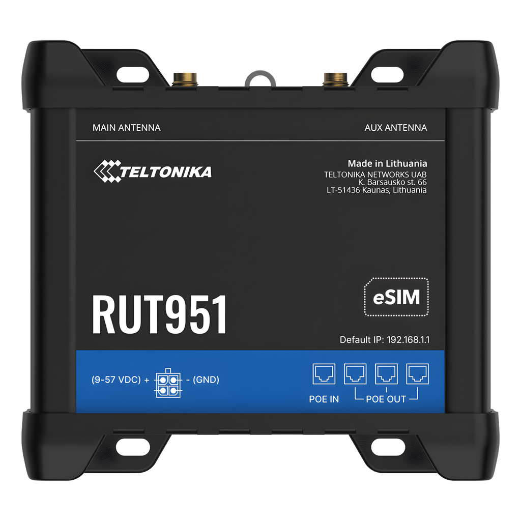 [RUT951-POE] Router PoE 4G Industrial con VPNs Avanzadas / Dual SIM / Soporta eSIM / Gestión Remota (Opcional RMS) - TELTONIKA RUT951-POE