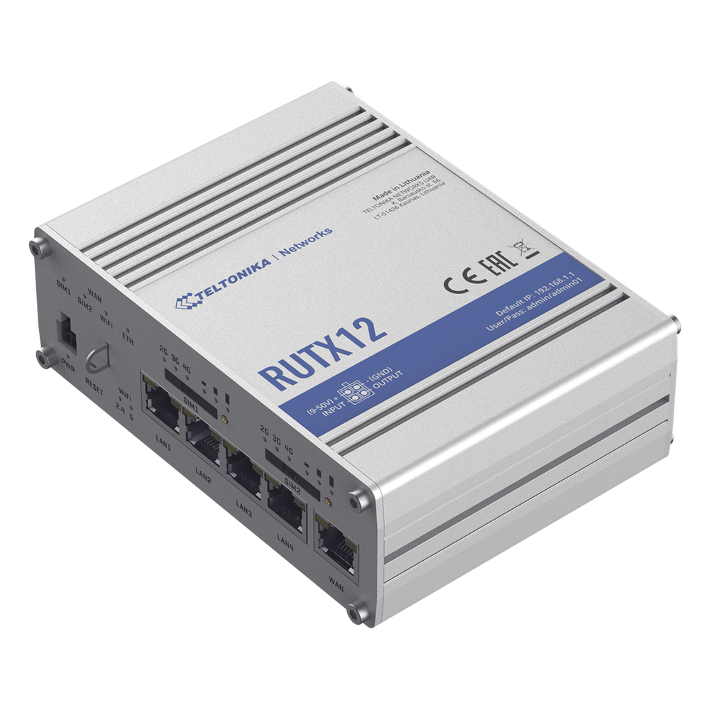 [RUTX12] Router Industrial LTE (4.5G) cat 6, Doble Modem y doble SIM, GNSS, carcasa industrial - TELTONIKA RUTX12