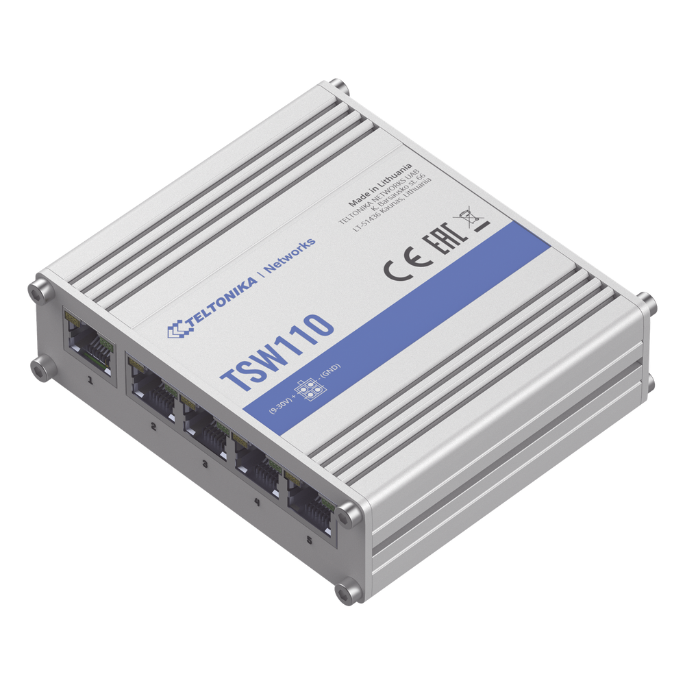 [TSW110] Switch Industrial No-Administrable 5 puertos Gigabit - TELTONIKA TSW110