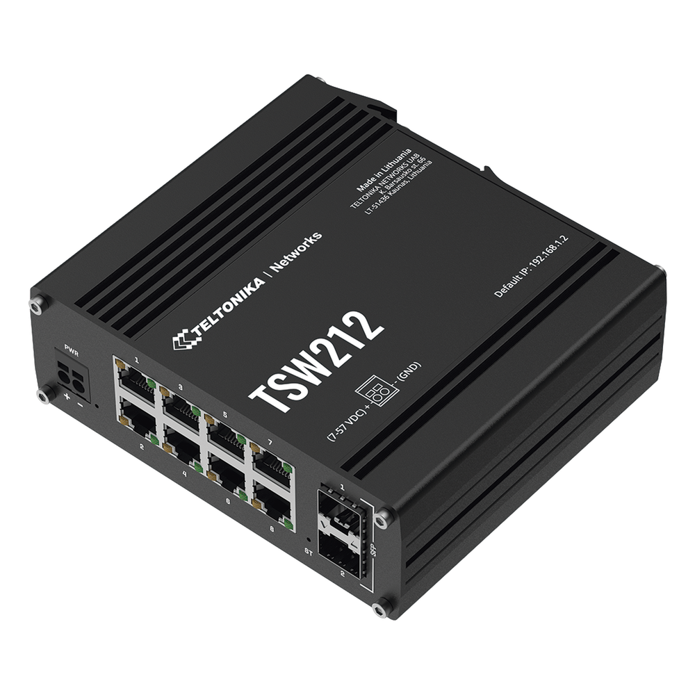 [TSW212] Switch Industrial Administrable L2, 8 puertos GE + 2 SFP, Soporta Profinet - TELTONIKA TSW212