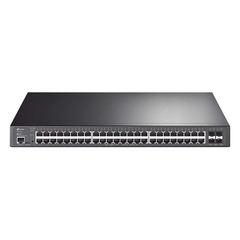 Switch L2+ Omada PoE+ / 48 Puertos PoE+ 10/100/1000 Mbps / 4 Puertos SFP+ 10G / 2 Puertos Consola (RJ45 y microUSB) / Administración Centralizada Omada o Stand-Alone / Multicast IGMP / Calidad de Servicio / Presupuesto PoE 500W / Montaje en Rack - TP-LINK TL-SG3452XP