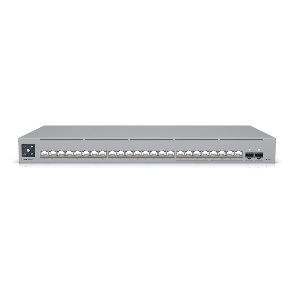 UniFi Switch Pro Max 24 "“ Switch Capa 3 con 24 Puertos (8 Í— 2.5 GbE y 16 Í— 1 GbE), 2 Puertos SFP+ 10G y Pantalla Informativa Integrada - UBIQUITI USW-PRO-MAX-24