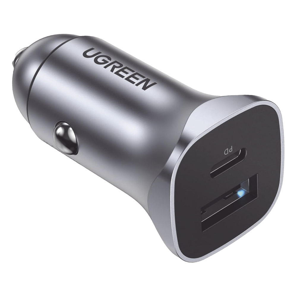[30780] Cargador de Auto 24W | Puerto USB-A y USB-C | Carga Rápida | Compatible con Vehículos de 12 y 24 VCD | PD3.0 + QC3.0 | Indicador Led | Diseño Compacto | Chip Inteligente | Caja de Aluminio - UGREEN 30780