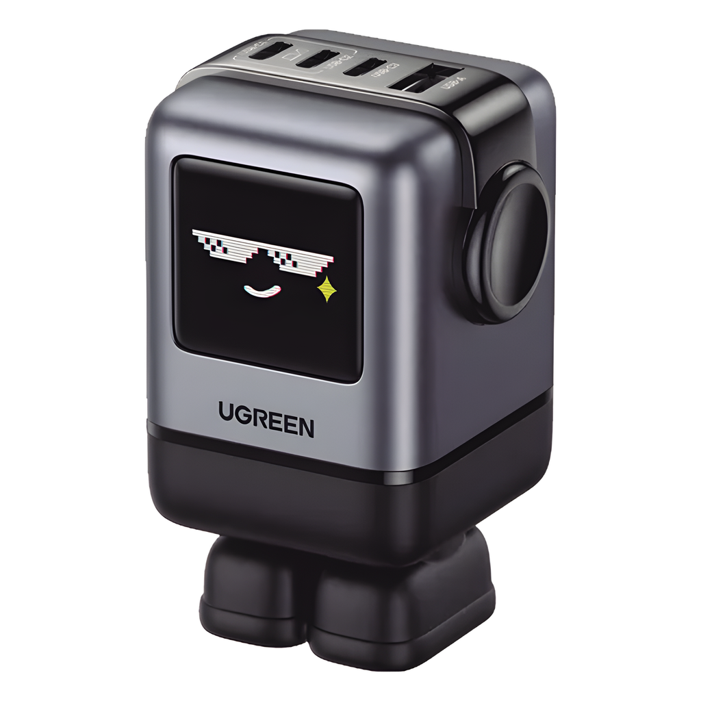 [45514B] Cargador RobotGaN de 100W Serie UNO | 4 Puertos de Carga Rápida | 3 USB-C | 1 USB-A | PD 3.0 | QC 4.0 | Carga Inteligente | Tecnología GaN II | Zapato Magnético Extraíble | Carcasa Ignífuga | Pantalla LED - UGREEN 45514B
