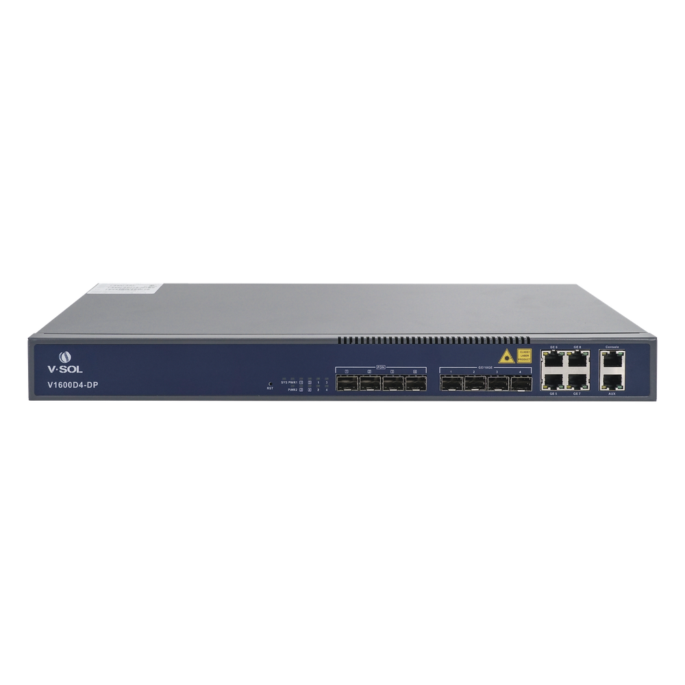 OLT de 4 puertos EPON con 8 puertos Uplink (4 puertos Gigabit Ethernet + 4 puertos Gigabit Ethernet SFP) , hasta 256 ONUS, - V-SOL V1600D4-DP