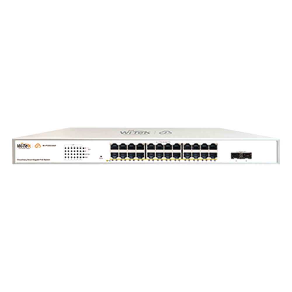 [WI-PCES326GF] Switch Administrable PoE / 24 puertos PoE af/at Gigabit / 2 x SFP Gigabit / Administración Cloud Gratuita / Presupuesto 370 W - WI-TEK WI-PCES326GF