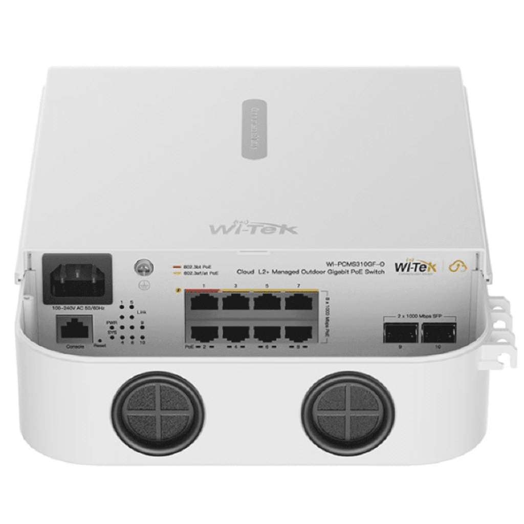 [WIPCMS310GFOV2] Switch PoE Gigabit 8 Puertos / 2 SFP Uplink / PoE++ 802.3bt 90W Port 1-2 / PoE+ 802.3at 30W Port 3-8 / 110W Budget Total / 20Gbps Switching / Fanless / Wall-Pole Mount / Industrial -30°C a 60°C - WI-TEK WIPCMS310GFOV2